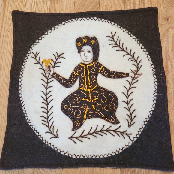 Boho Meditation Pillow Case Satin Silk Back Felt Goddess With Beads - Picture 3 of 15